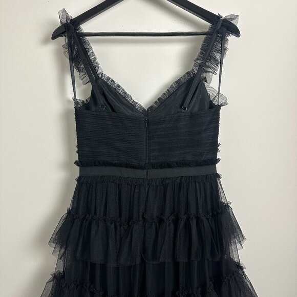 BETSY & ADAM Tiered Ruffle Tulle Gown in Black Size US 4 - Picture 7 of 13